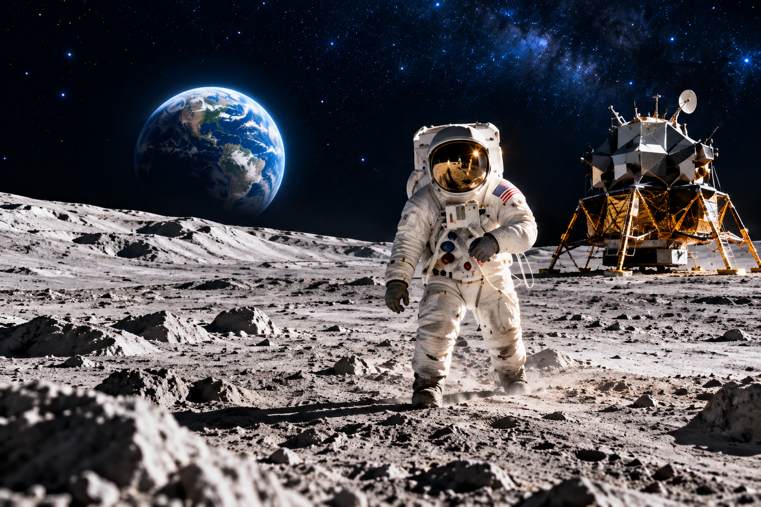 太空人、登月艙與月表的概念示意圖 / Concept illustration of an astronaut and lunar lander